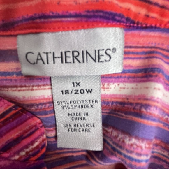 Catherines Shirt Women Size 1X Top Plus Barbie Pink Stripe Button Up BOHO - Picture 8 of 11